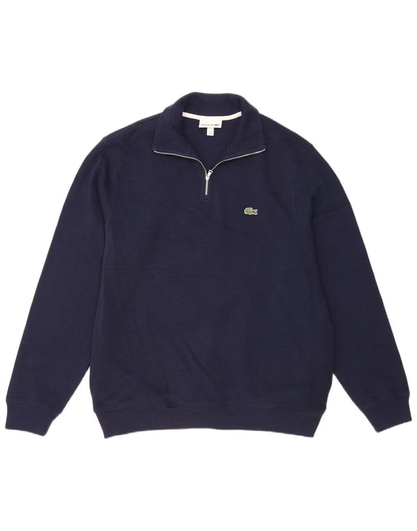 Lacoste Herre Zip Neck Jumper Sweater Størrelse 6 XL Navy Blue Bomuld