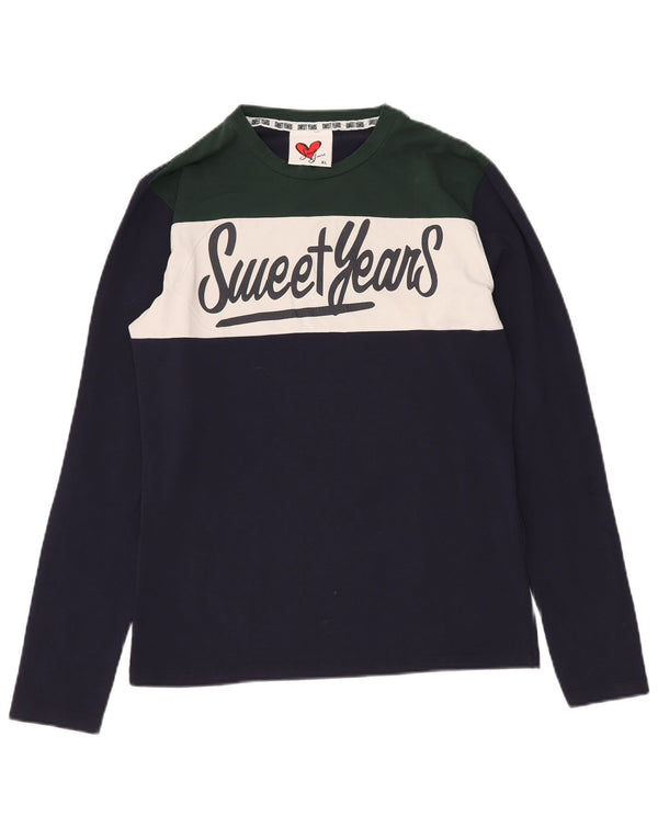 SWEET YEARS Dame Grafisk Top Langærmet UK 18 XL Navy Blue Colourblock