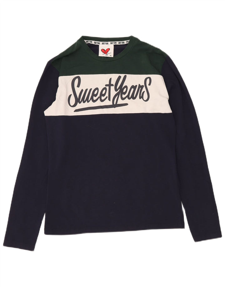SWEET YEARS Dame Grafisk Top Langærmet UK 18 XL Navy Blue Colourblock