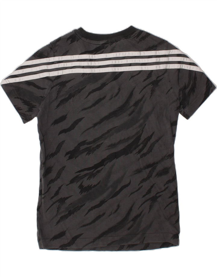 ADIDAS Boys Abstract Pattern T-Shirt Top 9-10 Years Grey Cotton Vintage Adidas and Second-Hand Adidas from Messina Hembry 
