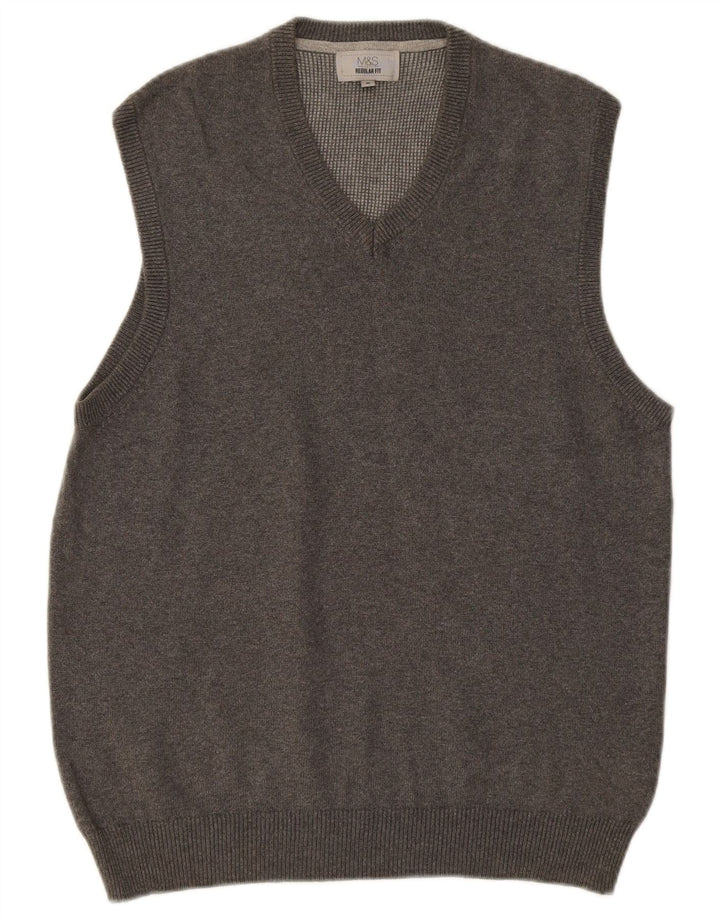 MARKS & SPENCER Mens Regular Fit Vest Tank Top Medium Grey Cotton