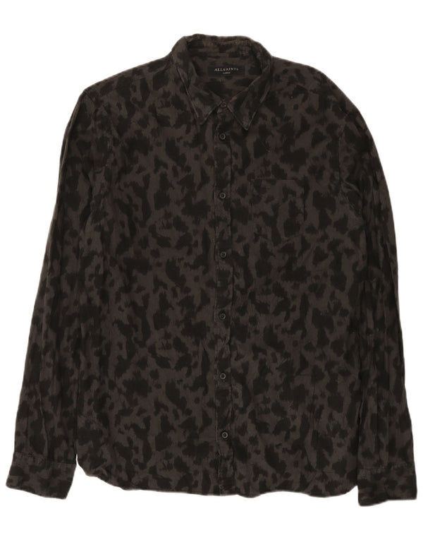 All Saints Mens Abstract Pattern Shirt Large Black Cotton