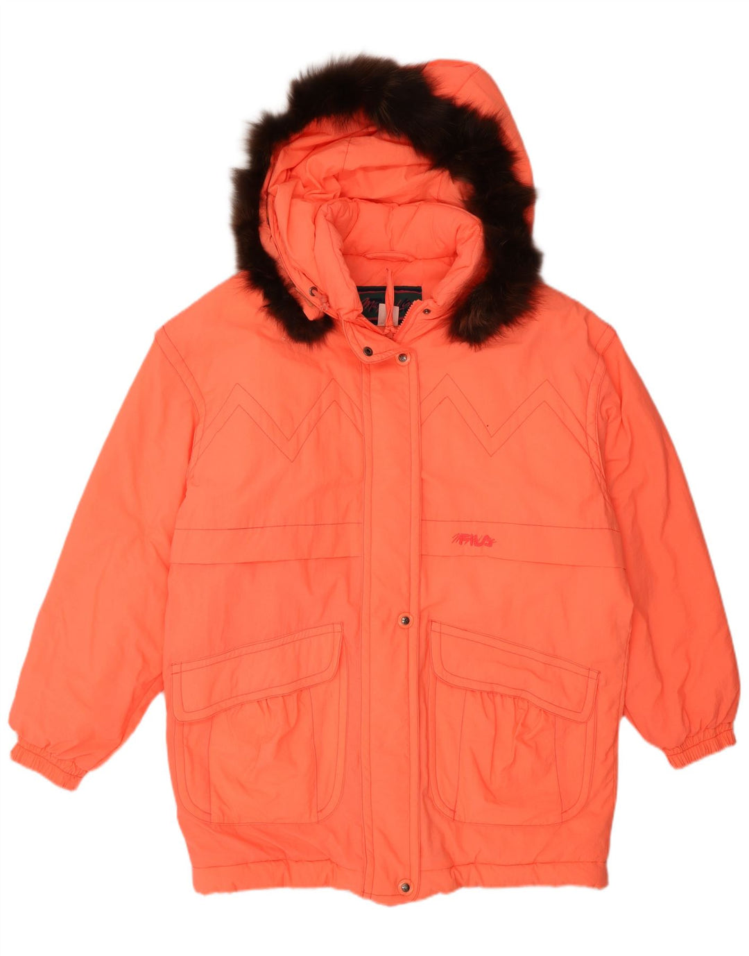 Fila Dame Hætte Oversized Polstret Frakke IT 44 Medium Orange Polyamid