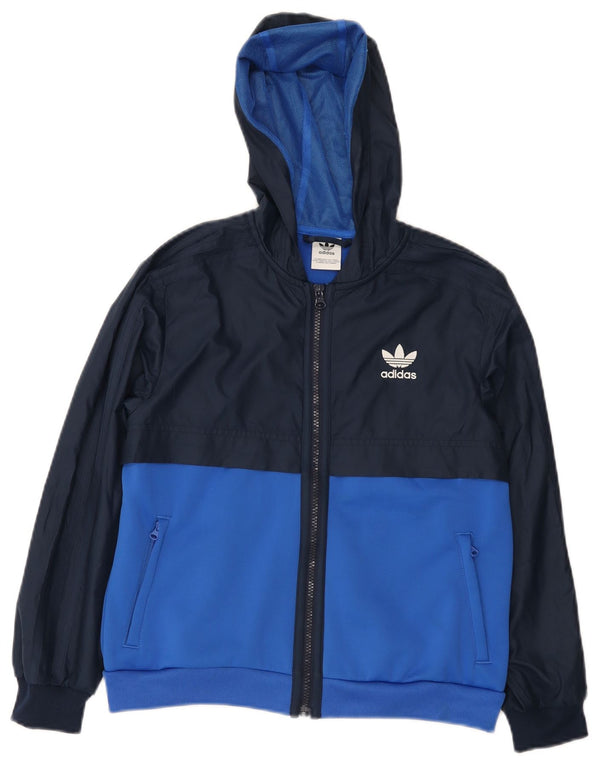 Adidas træningsdragt med hætte til drenge topjakke 10-11 år marineblå farveblok