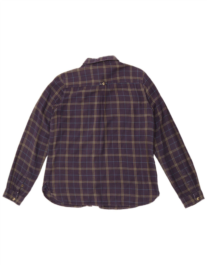 Fat Face Dame Flanell Shirt UK 12 Medium Navy Blue Ternet Bomuld