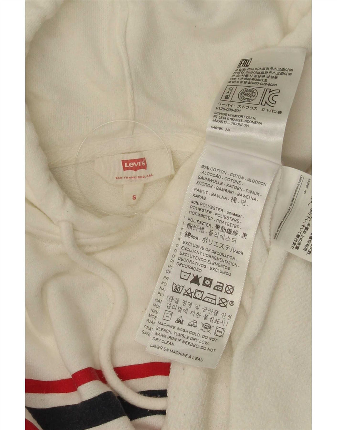 Levi's Oversized grafisk hættetrøjetrøje til kvinder UK 10 Lille hvid stribet