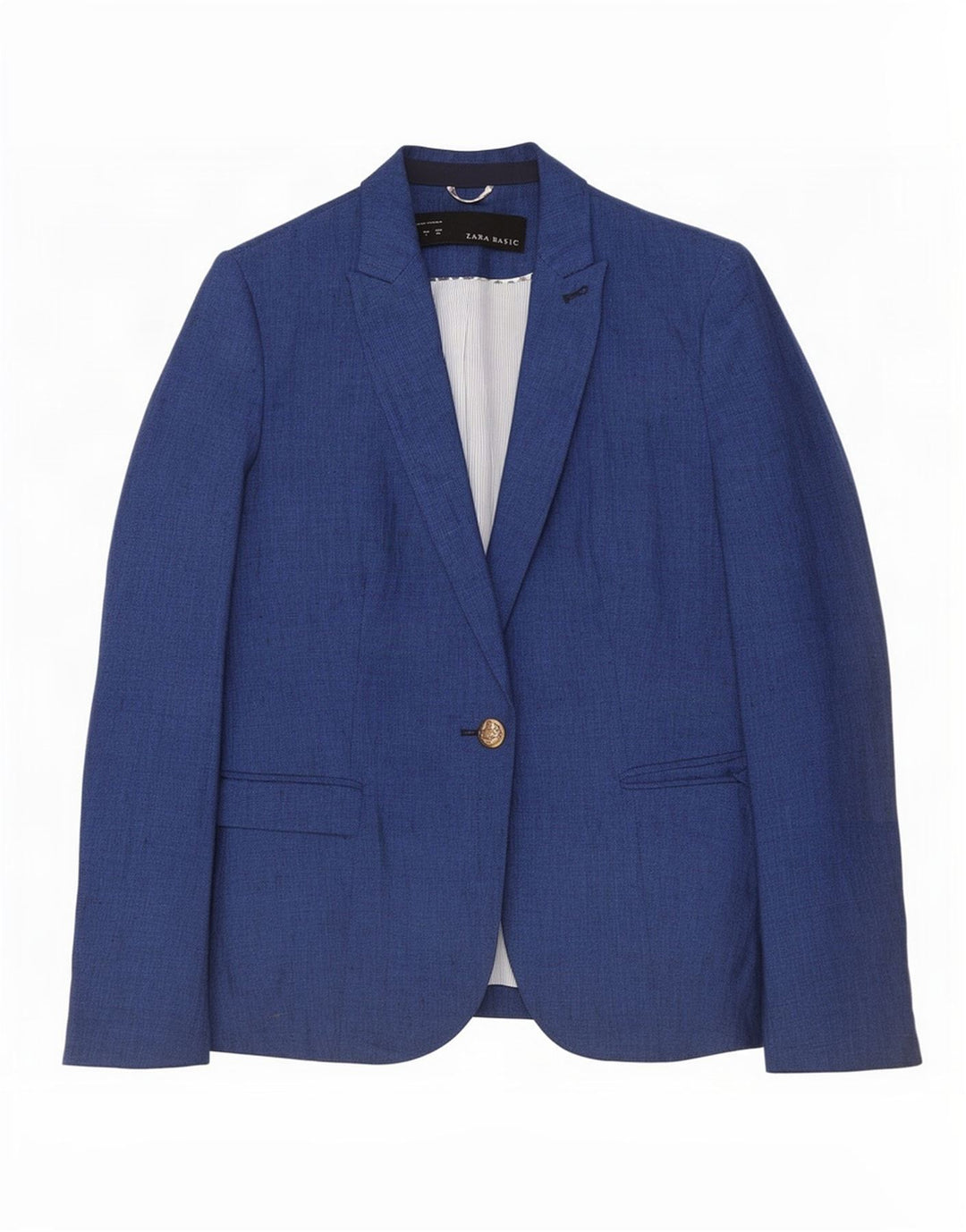 Zara Dame 1 Knap Blazer Jacket UK 10 Small Navy Blue Bomuld