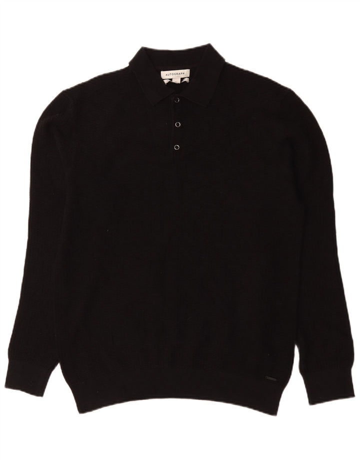 Marks & Spencer Herre Autograph Polo Neck Jumper Sweater Lille sort bomuld