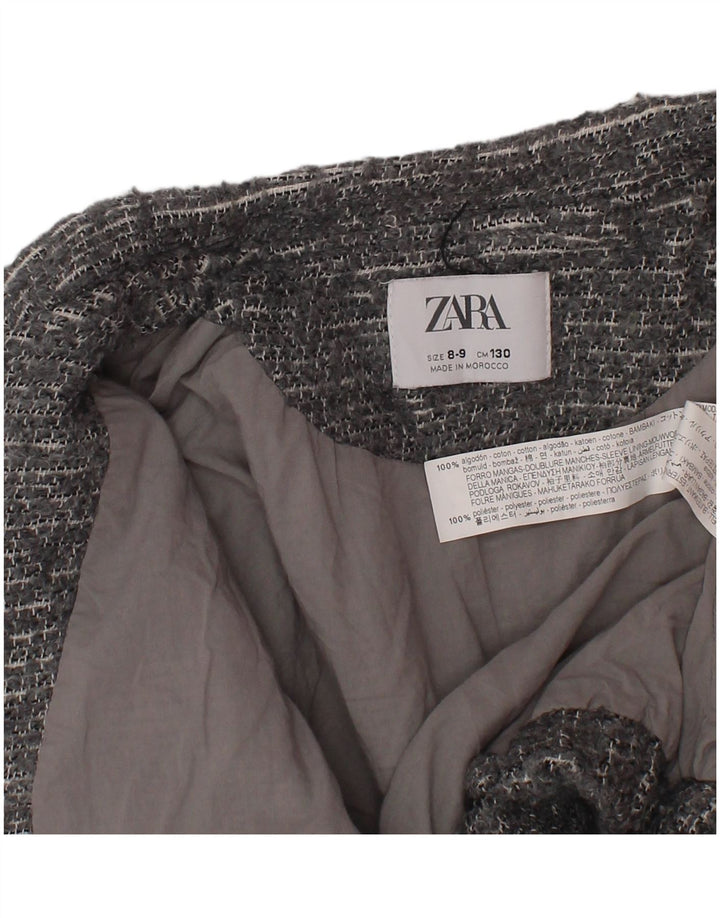 ZARA Piger Crop Bomber Jacket 8-9 år Grå Flecked Bomuld