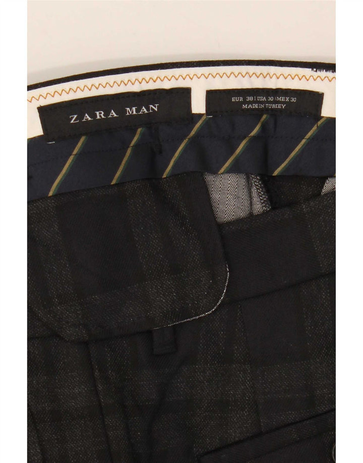 Zara Herre Slim Cropped Trousers EU 38 Small W30 L25 Grå ternet polyester