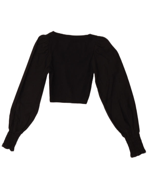 Zara Womens Crop Top Langærmet UK 8 Small Black Bomuld