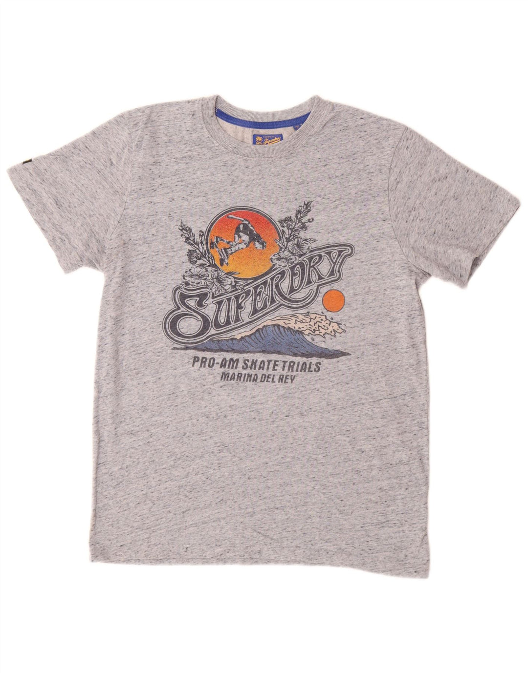 SUPERDRY Herre grafisk T-shirt top mellemgrå flækket bomuld