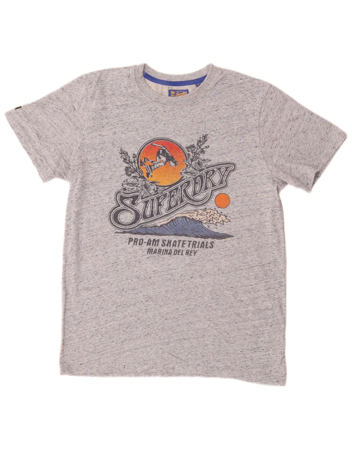 SUPERDRY Herre grafisk T-shirt top mellemgrå flækket bomuld