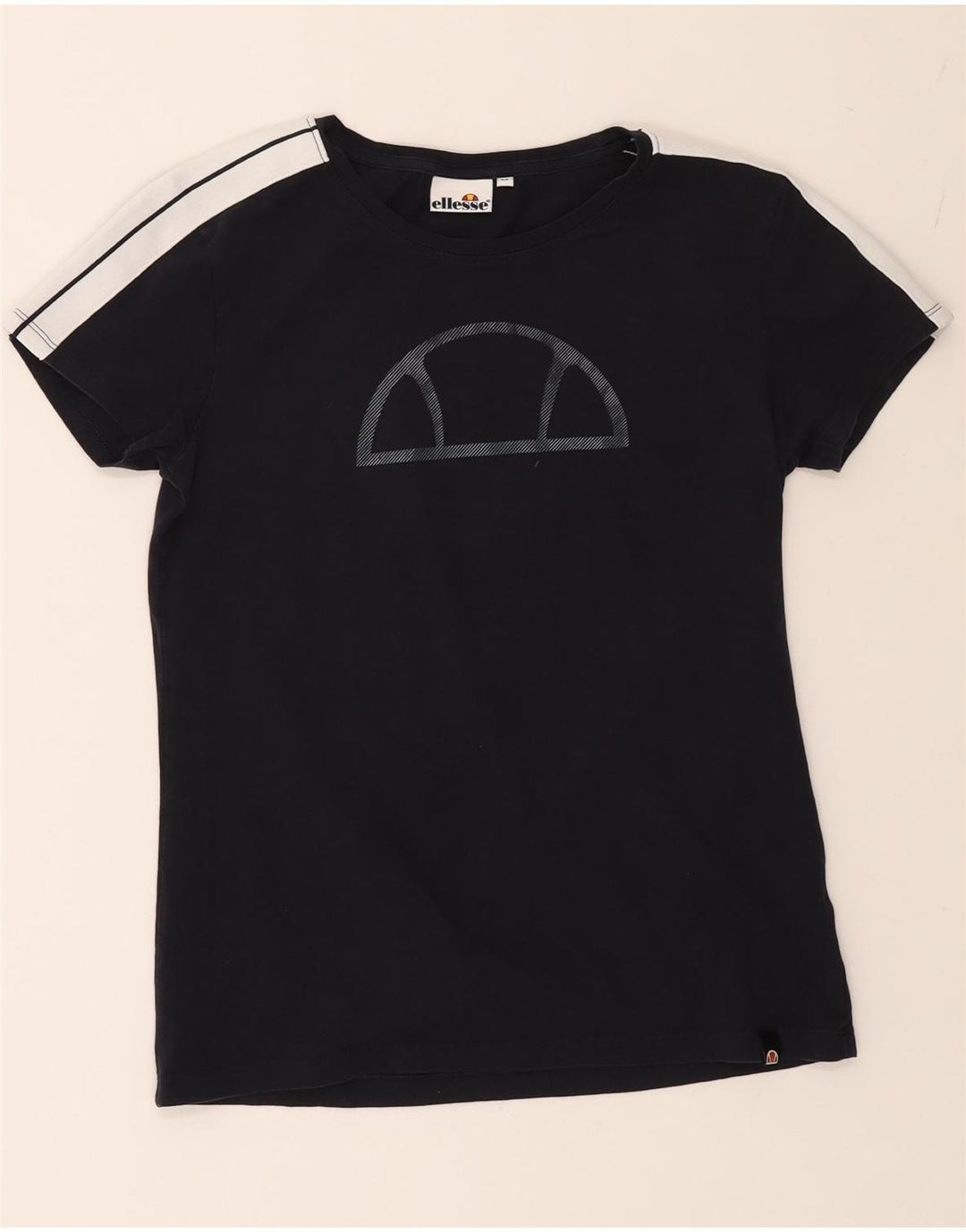 ELLESSE Womens Graphic T-Shirt Top UK 12 Medium Navy Blue Colourblock Vintage Ellesse and Second-Hand Ellesse from Messina Hembry 