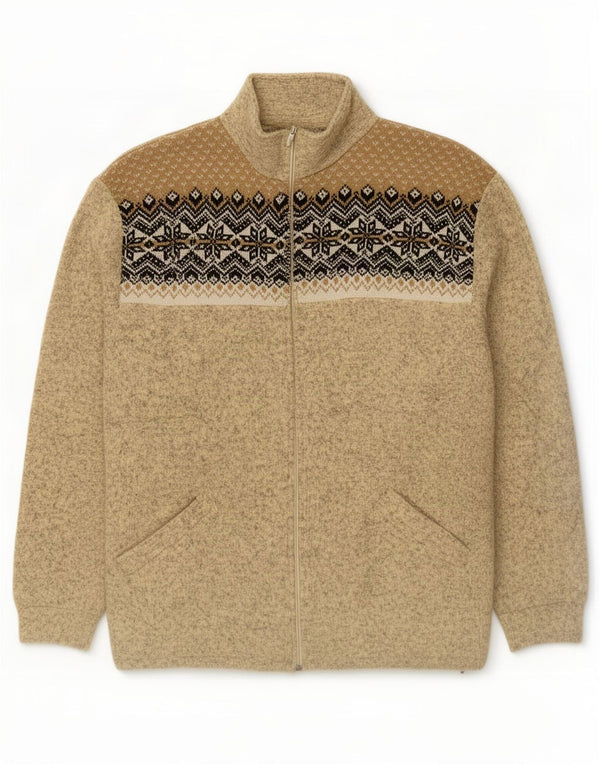 Vintage herre cardigan sweater 2XL Beige Fair Isle Wool