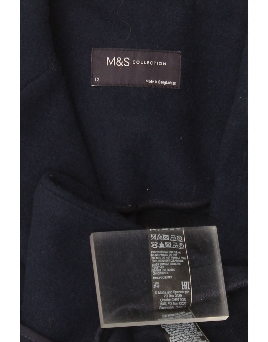 Marks & Spencer Dame Overfrakke UK 12 Medium Navy Blue Polyester