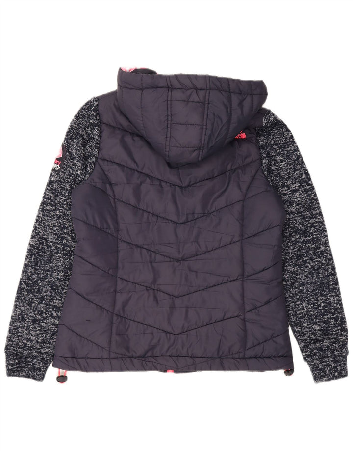 Superdry Polstret hættejakke til kvinder UK 12 Medium Navy Blue Flecked