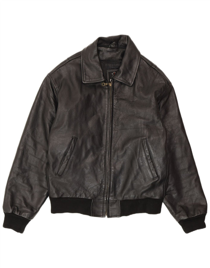 VINTAGE Herre Læderjakke UK 40 Stor Sort Læder