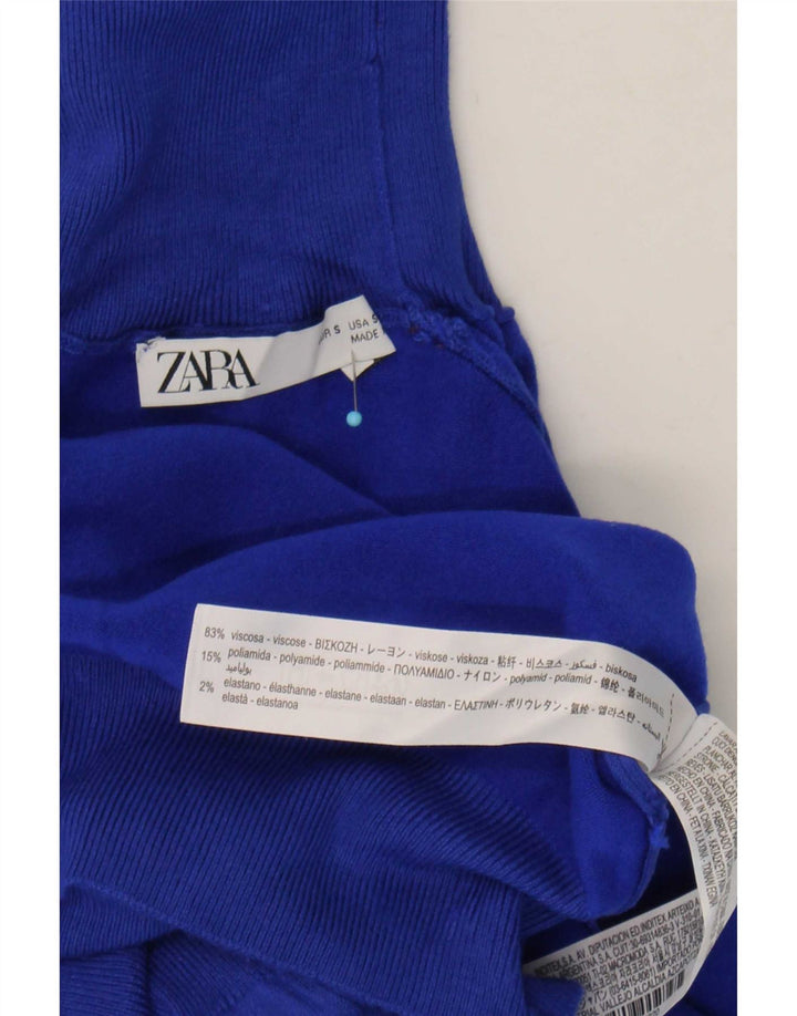 Zara Dame Rullehals Sweater UK 10 Small Blue Viscose