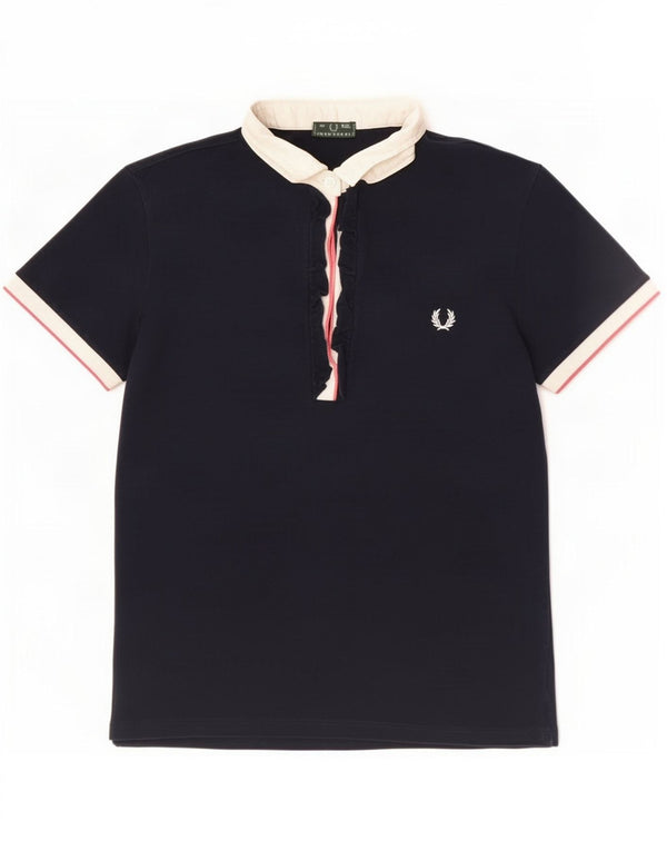 Fred Perry pige polo shirt 13-14 år 2XL marineblå farveblok bomuld