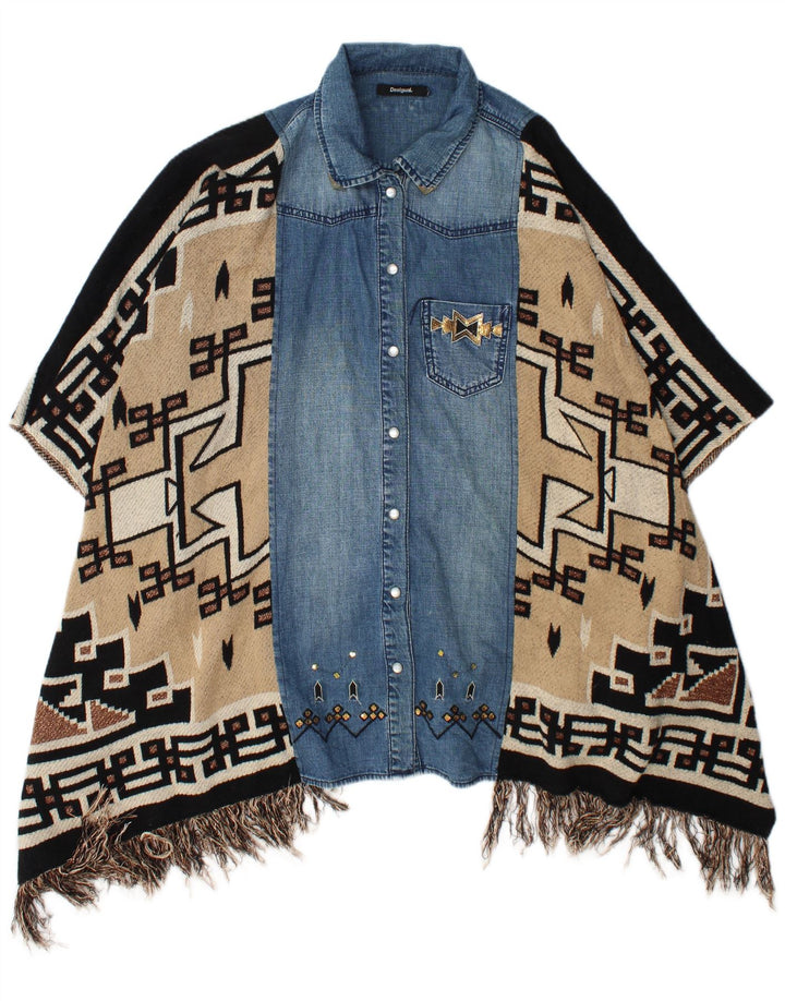 Desigual Dame Denim Shirt Bluse UK 18 XL Flerfarvet Patchwork Viscose