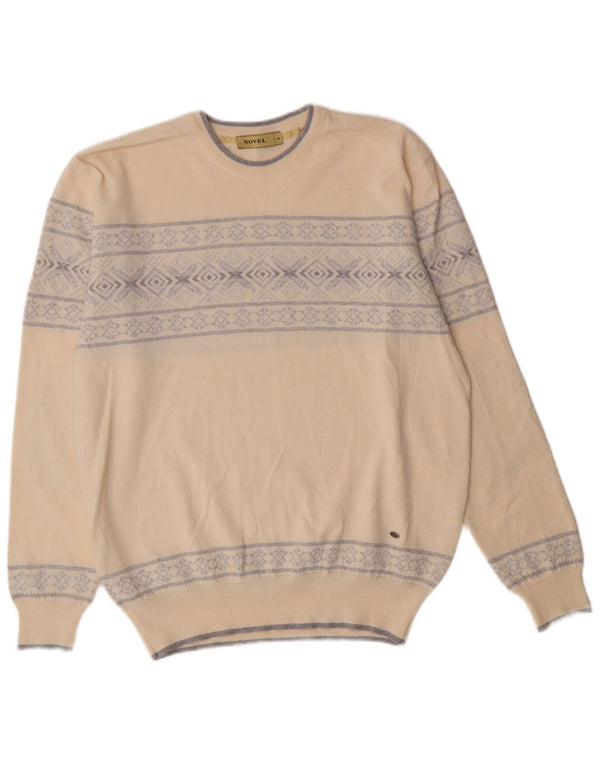 VINTAGE Herre Crew Neck trøje Sweater Large Beige Fair Isle Classic