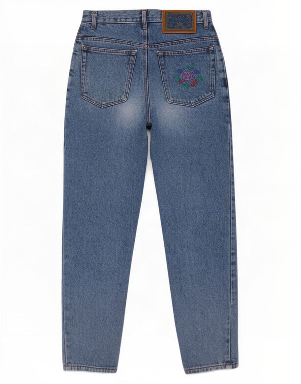 Carino Dame Højtaljet tilspidsede Jeans IT 42 Medium W29 L27 Blå Blomster