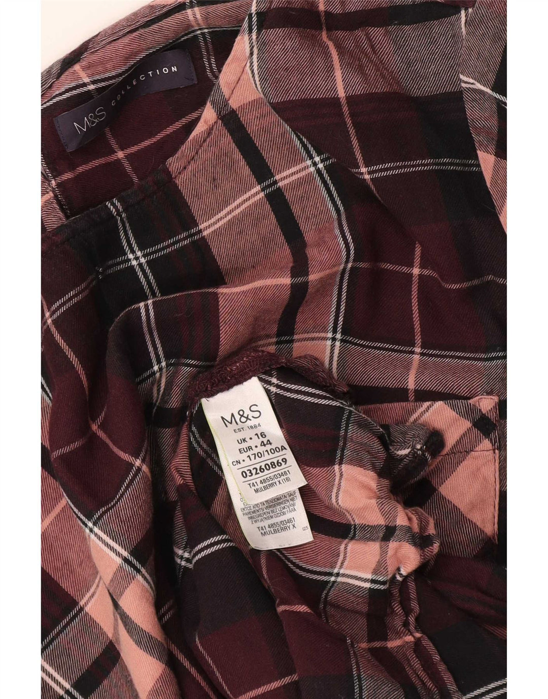 Marks & Spencer damebluse med 3/4 ærmer UK 16 Stor lilla plaid