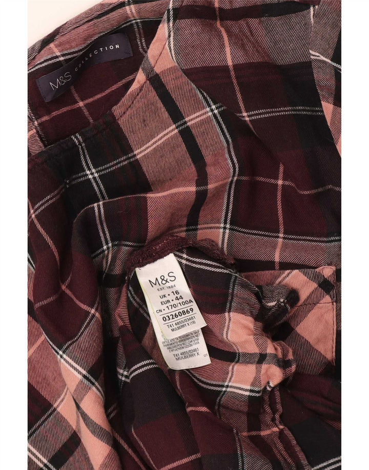 Marks & Spencer damebluse med 3/4 ærmer UK 16 Stor lilla plaid