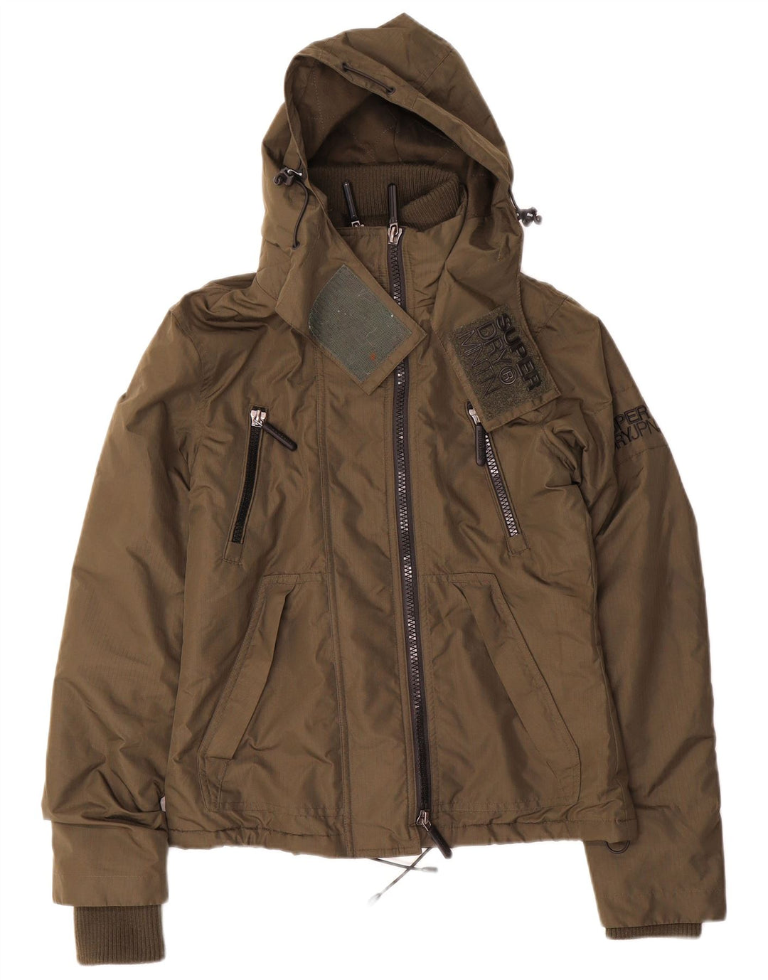 Superdry vindjakkejakke med hætte til kvinder UK 8 Small Khaki Polyester