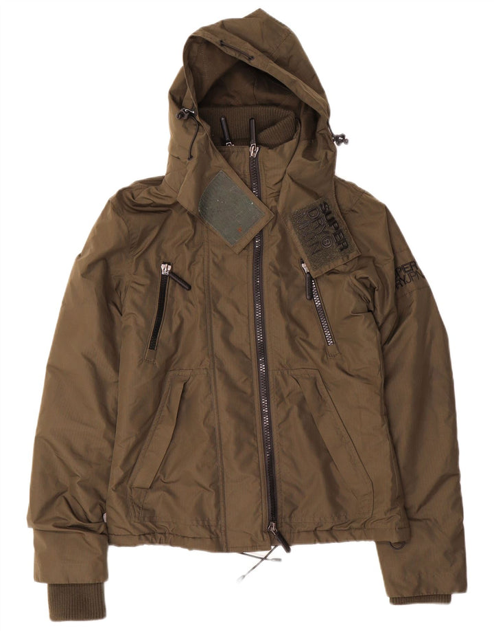 Superdry vindjakkejakke med hætte til kvinder UK 8 Small Khaki Polyester