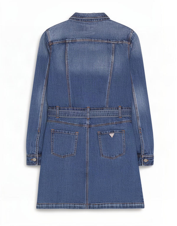 Guess Piger Langærmet Denim Kjole 11-12 År Blå Bomuld