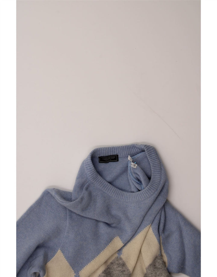 VINTAGE Mens Crew Neck Jumper Sweater IT 48 Small Blue Argyle/Diamond Wool Vintage Vintage and Second-Hand Vintage from Messina Hembry 