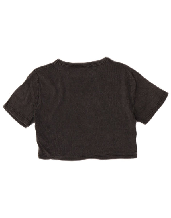 Zara Womens Crop T-Shirt Top UK 14 Stor Grå Bomuld