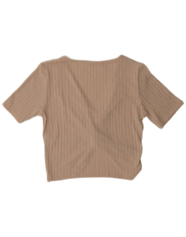 Zara Womens Crop Bluse Top UK 12 Medium Beige Polyester