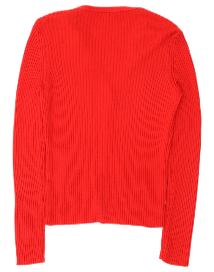 Benetton Dame Cardigan Sweater UK 12 Medium Rød Bomuld