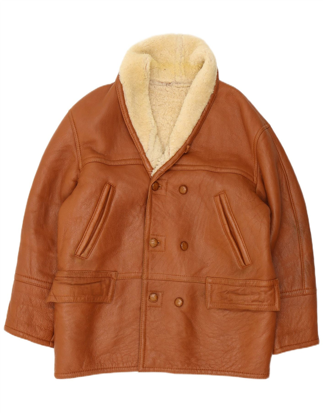 Vintage Herre Double Breasted Shearling Jacket IT 54 2XL Brun