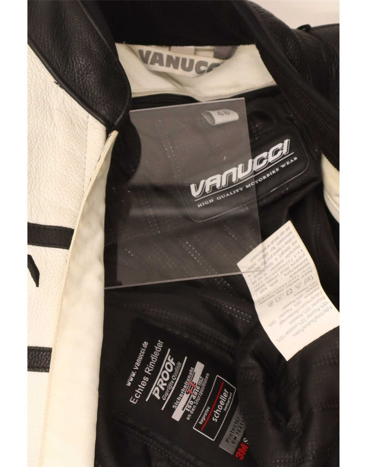 Vanucci Herre grafisk læder racerjakke EU 48 Small White Colourblock