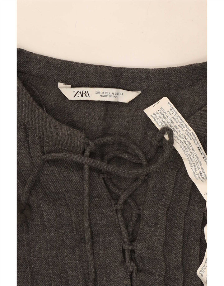 Zara Dame Langærmet Tiered Dress UK 14 Medium Grey Polyester