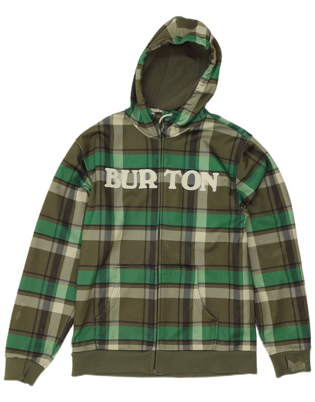 Burton Herre grafisk hættetrøje med lynlås stor grøn ternet polyester