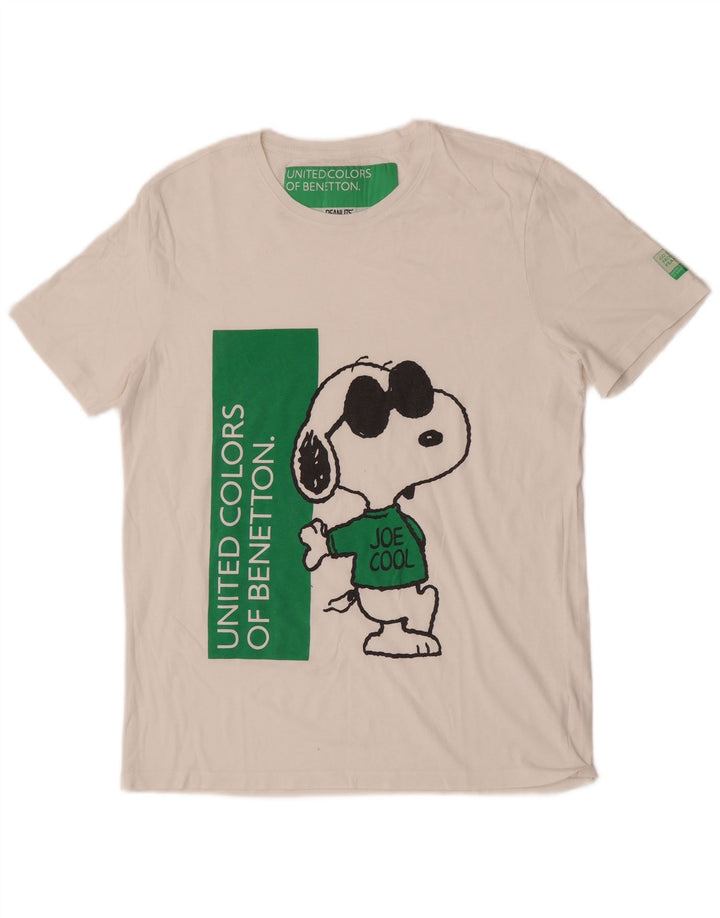 Benetton Herre Peanuts Grafisk T-Shirt Top Stor Hvid Bomuld