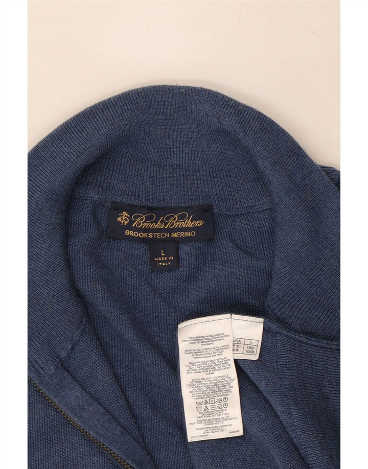 Brooks Brothers Herre Zip Neck Jumper Sweater Large Blue Wool
