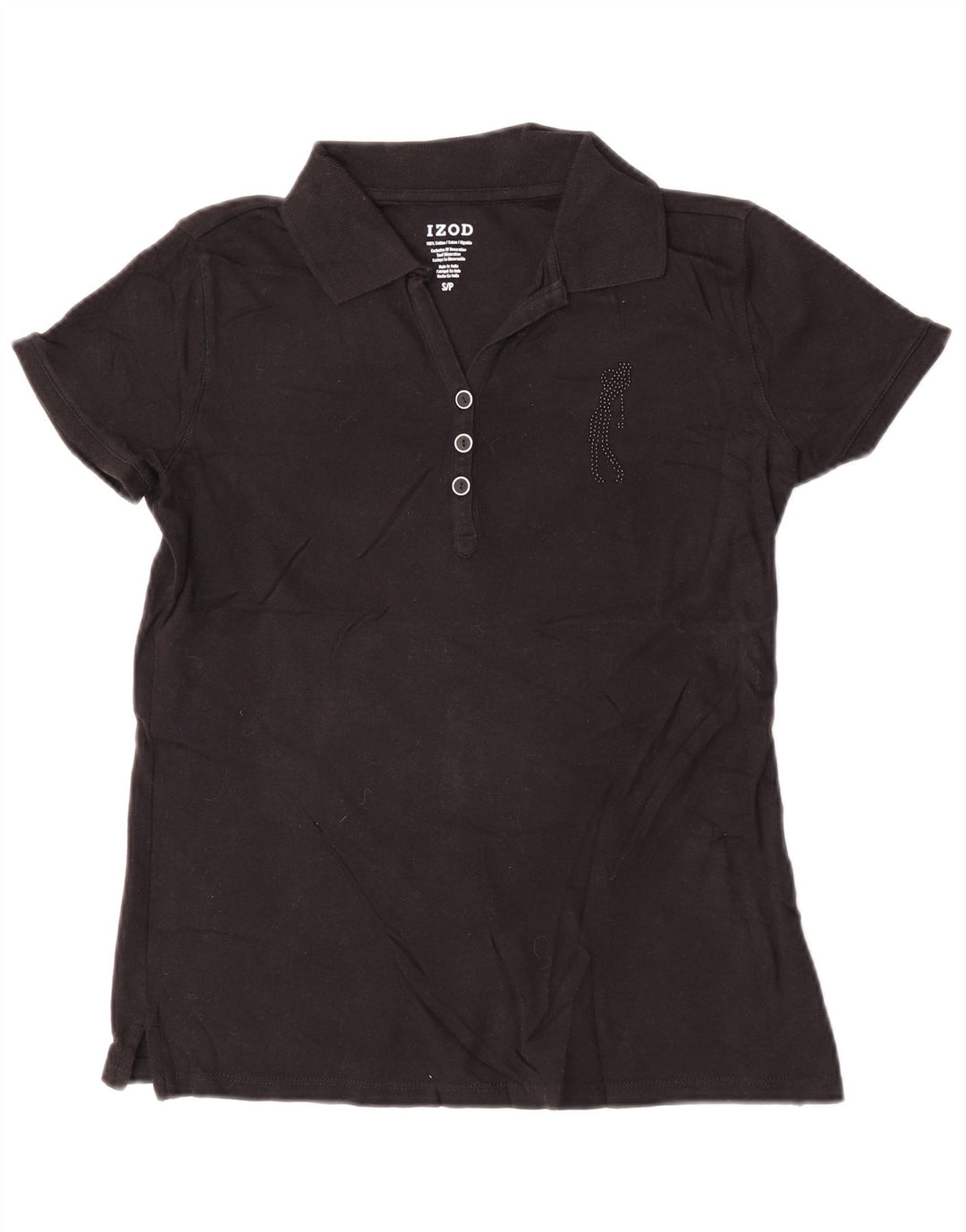 Izod Dame Polo Shirt UK 10 Small Black Bomuld