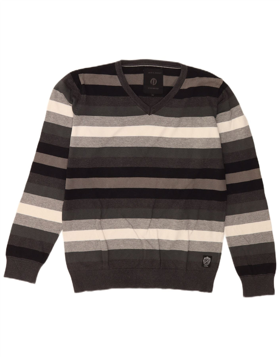 Jack & Jones Herre V-hals sweater Stor grå stribet