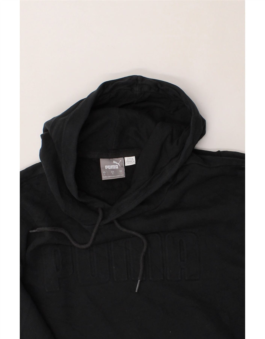 PUMA Mens Graphic Hoodie Jumper Large Black Cotton Vintage Puma and Second-Hand Puma from Messina Hembry 