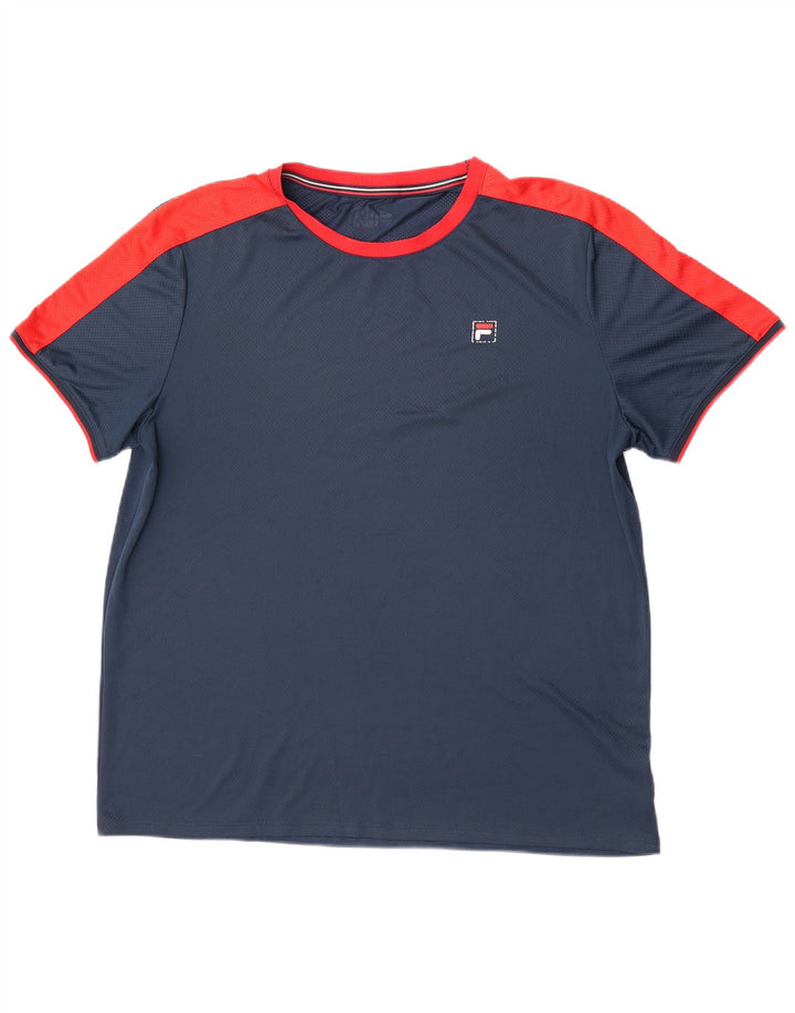 Fila Herre T-Shirt Top 2XL Marineblå Colourblock Polyester