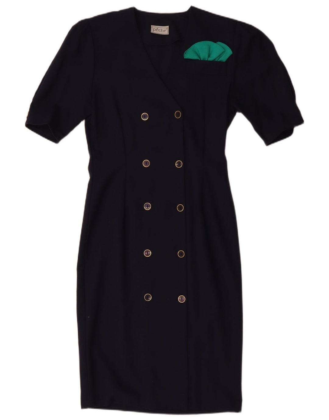 VINTAGE Dame Dobbeltradet Skede Kjole US 10 Large Navy Blue