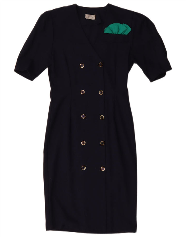 VINTAGE Dame Dobbeltradet Skede Kjole US 10 Large Navy Blue