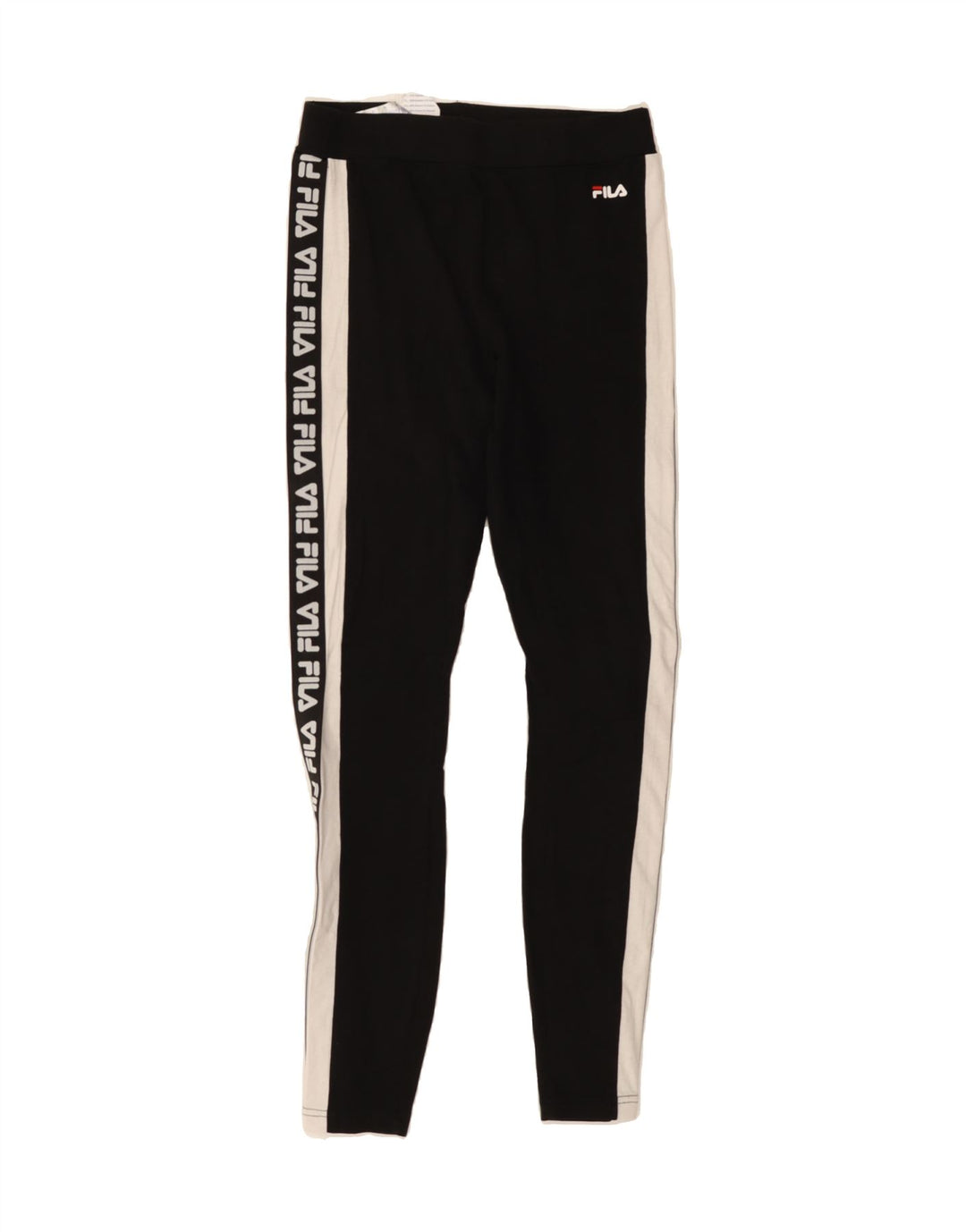 FILA Womens Graphic Leggings UK 12 Medium  Black Colourblock Cotton Vintage Fila and Second-Hand Fila from Messina Hembry 