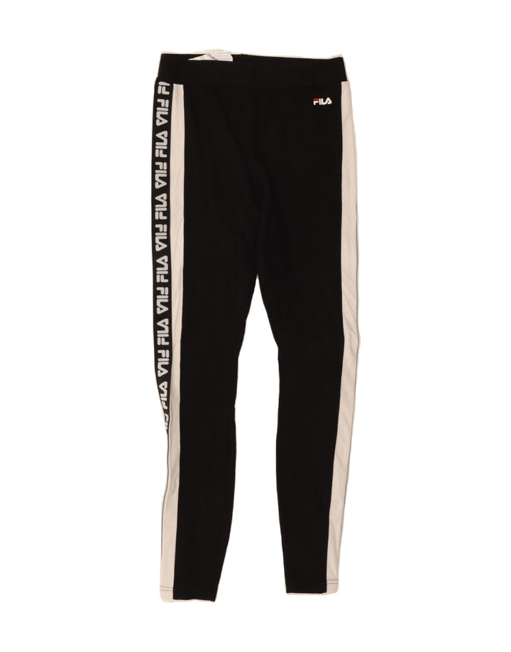 FILA Womens Graphic Leggings UK 12 Medium  Black Colourblock Cotton Vintage Fila and Second-Hand Fila from Messina Hembry 